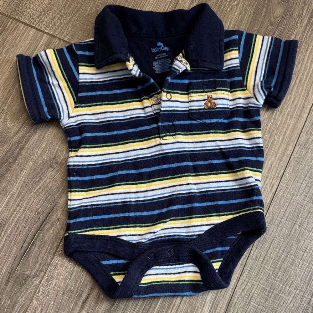 Vintage GAP Navy and Multicolor Striped Baby Onesie